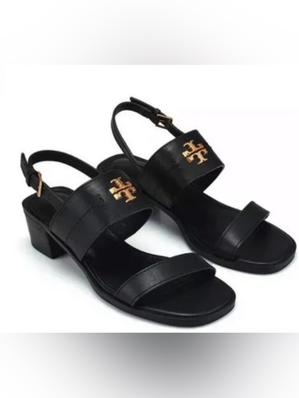 Tory Burch Women Sz US 9 Mini Everly Heeled Sandal Black/ Gold 60222
